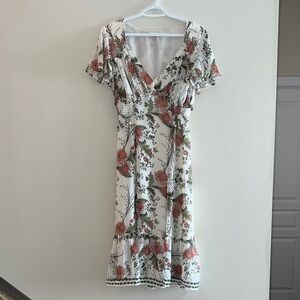 Max Studio Floral V-Neck Flutter Sleeve Dress / Midi-Maxi